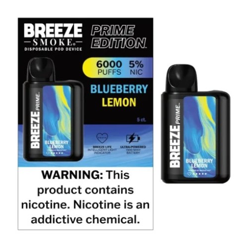 Breeze Prime 6000puffs 5% nic 10ml 5ct Blueberry Lemon