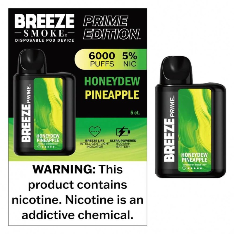 Breeze Prime 6000puffs 5% nic 10ml 5ct Honeydew Pineapple