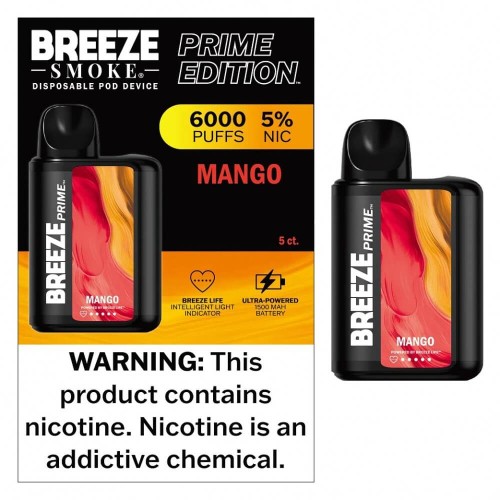 Breeze Prime 6000puffs 5% nic 10ml 5ct Mango