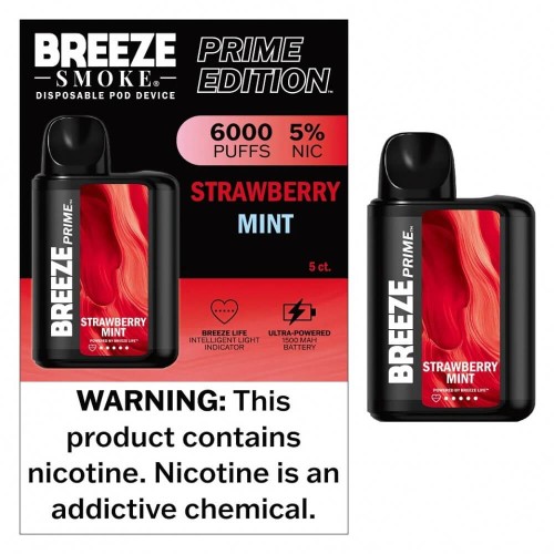 Breeze Prime 6000puffs 5% nic 10ml 5ct Strawberry Mint