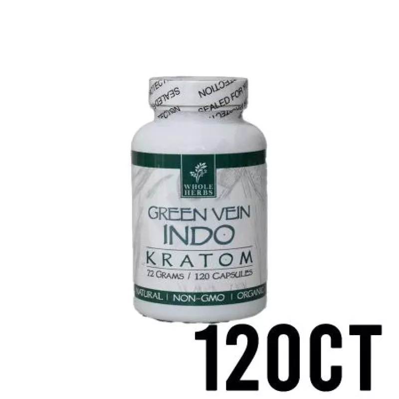 whole herb Kratom 120ct Capsules green Vein Indo