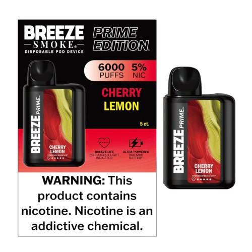 Breeze Prime 6000puffs 5% nic 10ml 5ct Cherry lemon