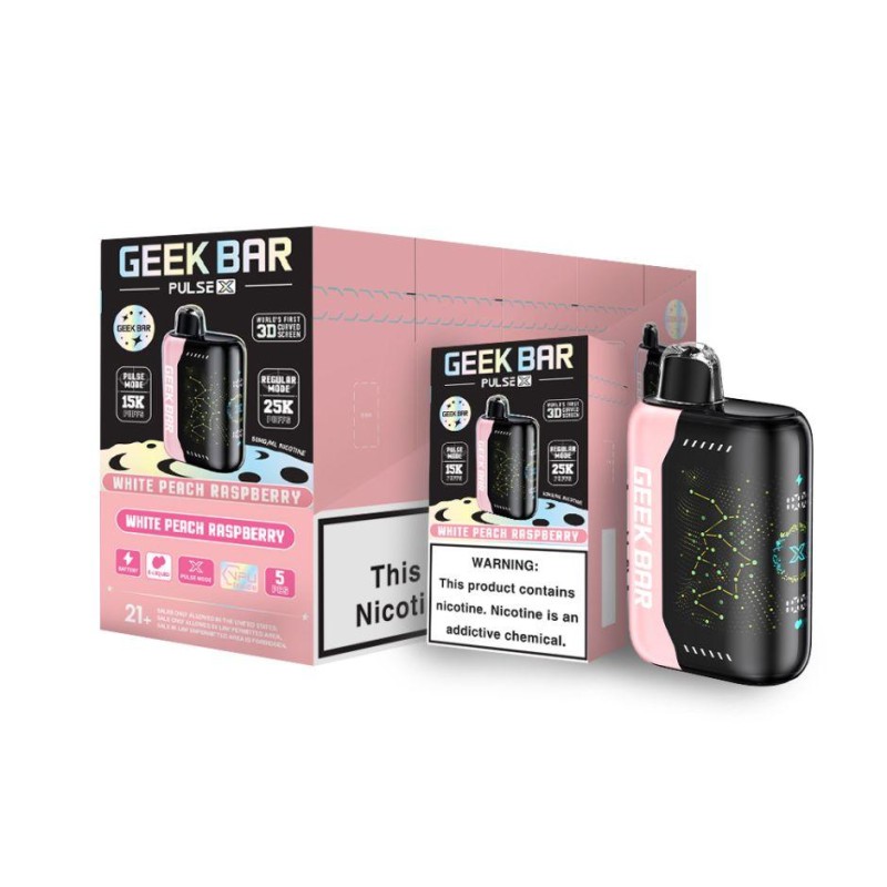 white peach raspberry geek bar pulse x Geek bar Pulse X 25000puffs 18ml 5ct White Peach Raspberry